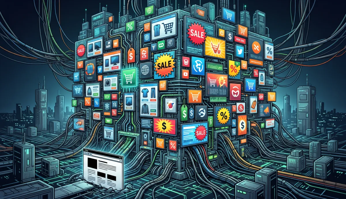 A dense wall of advertising and tracking scripts loading in front of a single web page